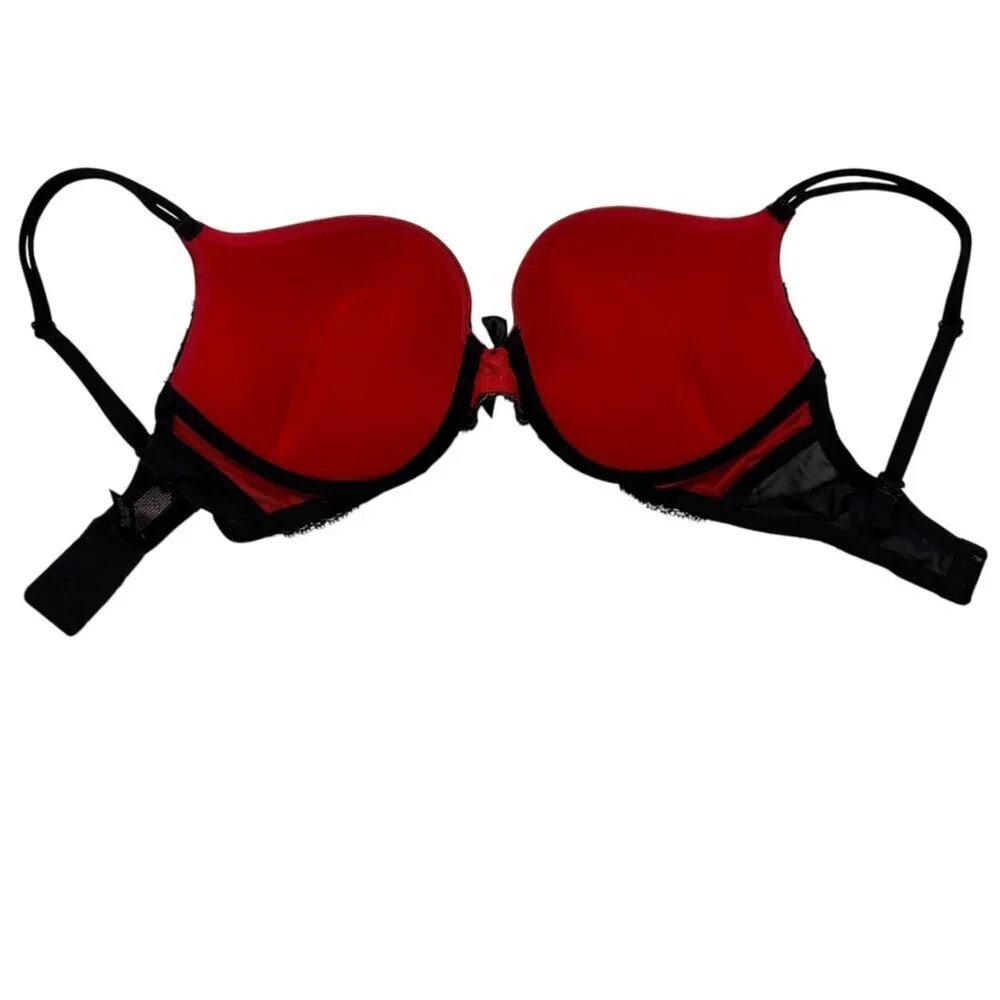 Victoria's Secret Black & Red Lace Very Sexy Plunge Bra Women's Size 34D